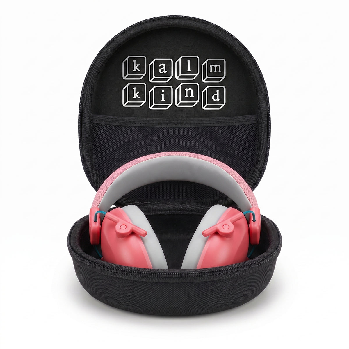 kalmkind ear defenders + carry case bundle, rose pink colourway
