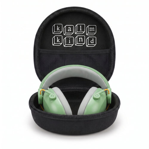 kalmkind ear defenders + carry case bundle, sage green colourway